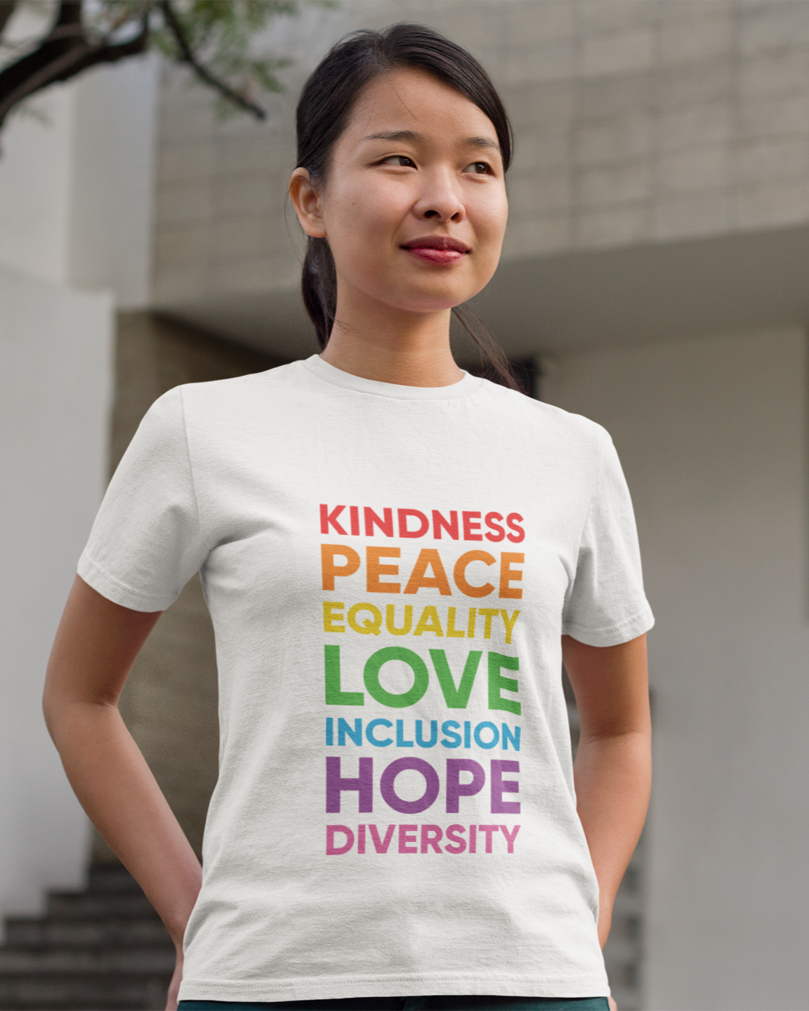 Kindness, Peace, Equality, Love, Inclusion, Hope, Diversity - Women's T-shirt