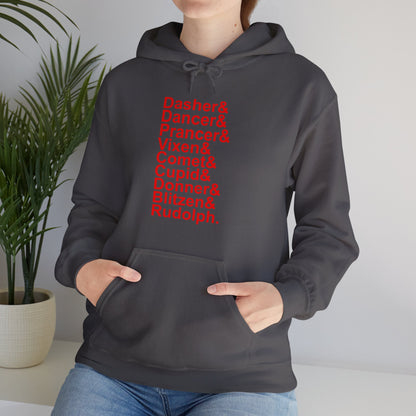 Dasher& Dancer& Prancer& Vixen& Comet& Cupid& Donner& Blitzen& Rudolph - Unisex Hooded Sweatshirt